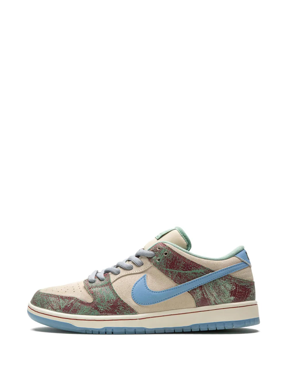 Exclusive Nike X Crenshaw Skate Club Sb Dunk Low Sneakers — Beige/Blue/Burgundy — Size US M 11 - US W 12.5 — Detail View
