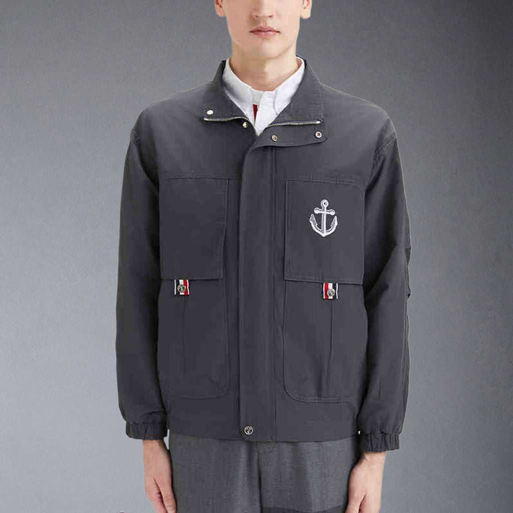 Exclusive Thom Browne  Anchor embroidery Jacket — Gray — Size 1/M — Front View