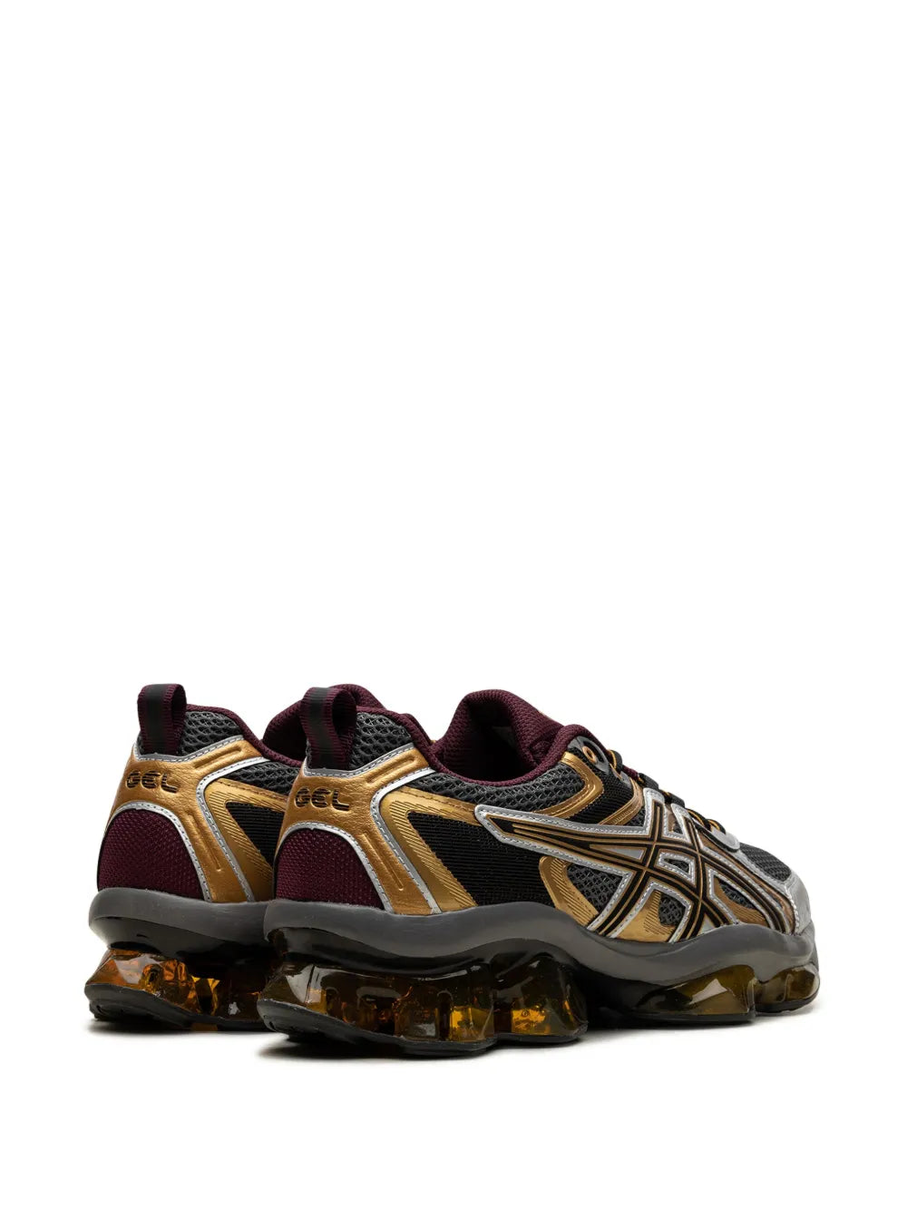 Exclusive Asics Gel-Quantum Kinetic Panelled Sneakers — Gold-Tone/Grey/Burgundy — Size US M 9 - US W 10.5 — Back View