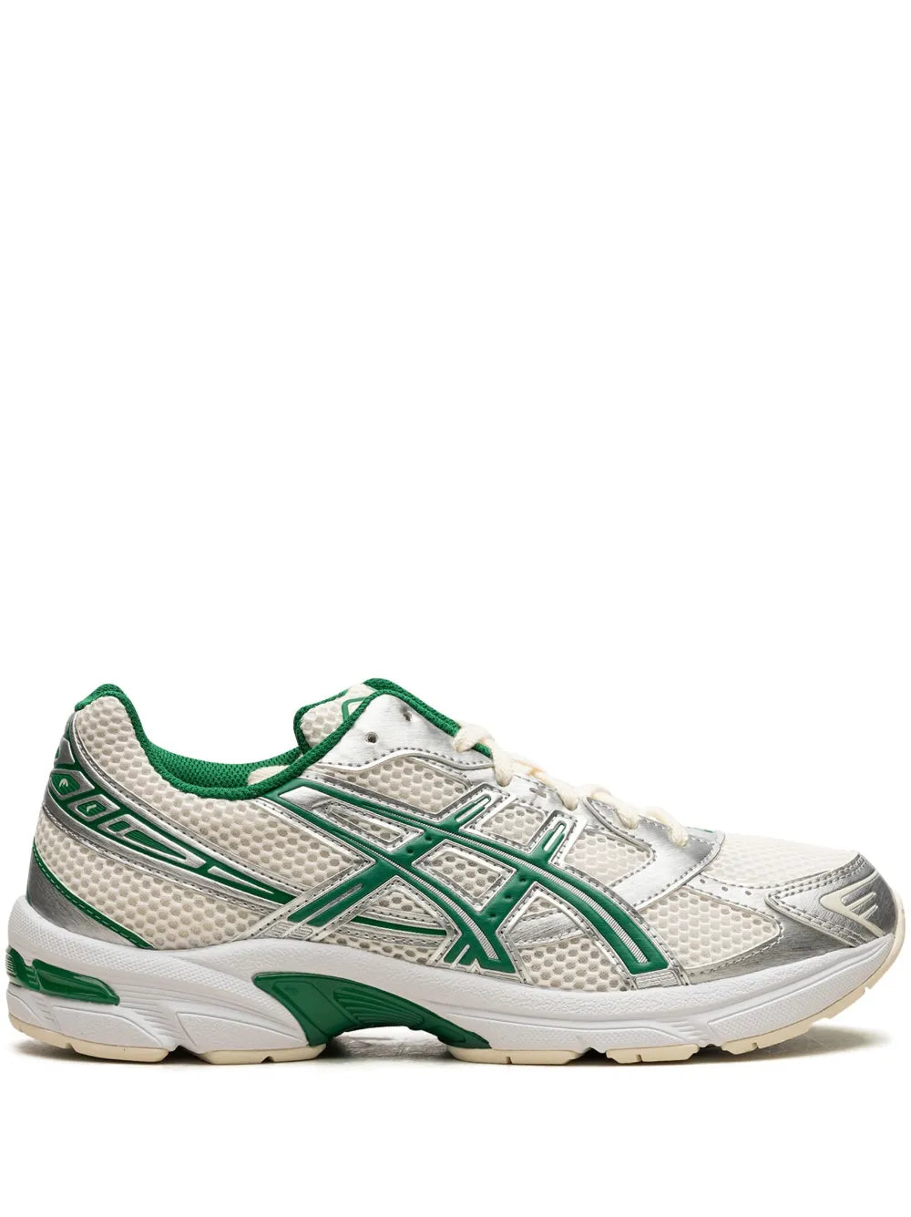 Exclusive Asics Gel-1130 Kale Green Sneakers — Green/Silver-Tone/Cream White — Size US M 6 - US W 7.5 — Front View