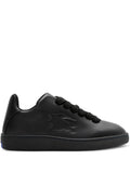 Exclusive Burberry Box Logo-Embossed Leather Sneakers — Black — Size US M 6.5 - US W 8 — Front View