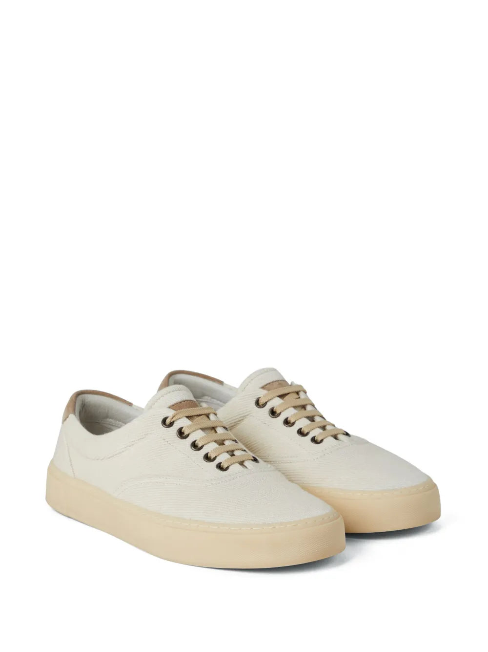 Exclusive Brunello Cucinelli Branded Heel-Counter Cotton Sneakers — Light Beige — Size US M 11 - US W 12.5 — Side View