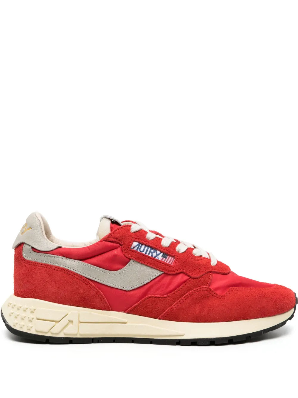 Exclusive Autry Reelwind Suede Sneakers — Red/Light Grey/Cream White — Size US M 3.5 - US W 5 — Front View