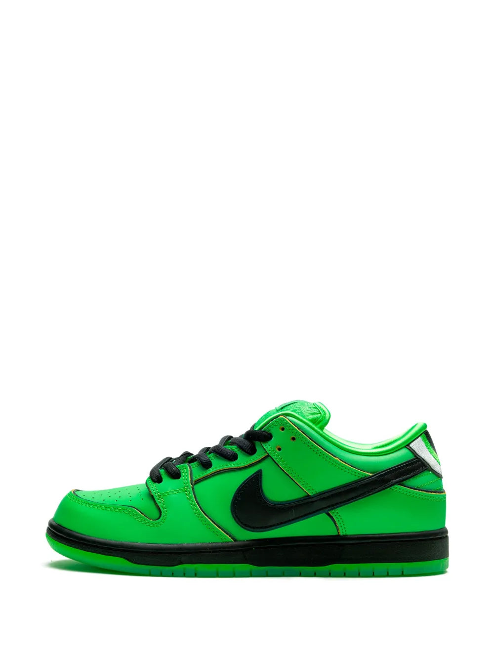 Exclusive Nike X Powerpuff Girls Sb Dunk Buttercup Sneakers — Bright Green — Size US M 11.5 - US W 13 — Lifestyle View