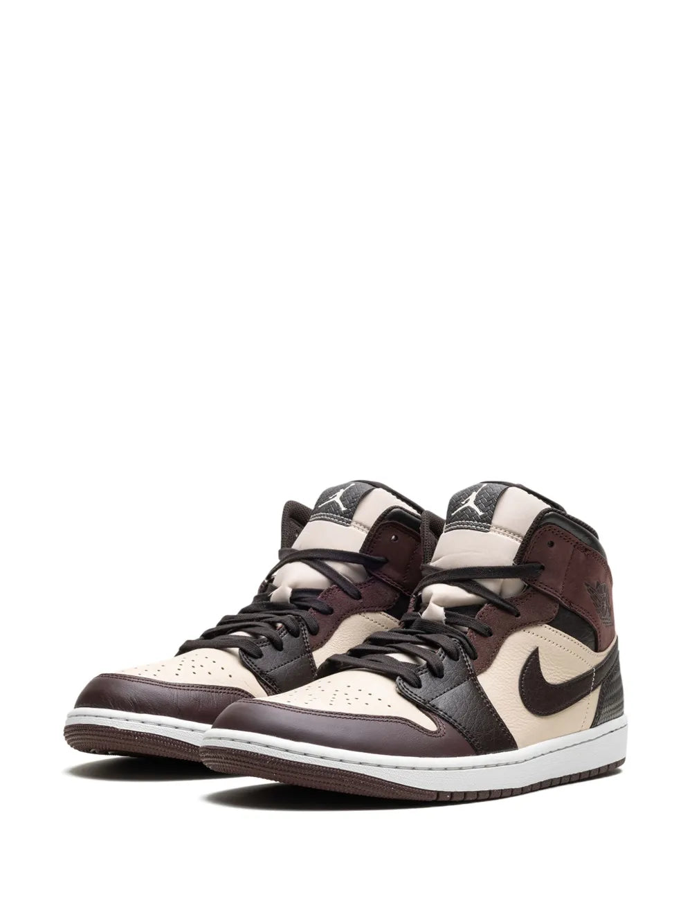 Exclusive Air Jordan 1 Mid Se Velvet Brown Sneakers — Brown/Beige — Size US M 8 - US W 9.5 — Detail View
