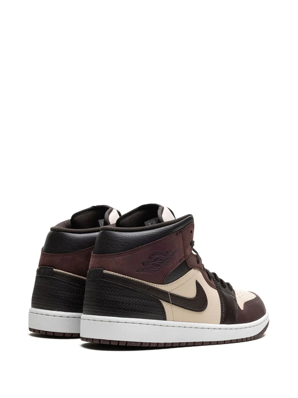 Exclusive Air Jordan 1 Mid Se Velvet Brown Sneakers — Brown/Beige — Size US M 8 - US W 9.5 — Back View