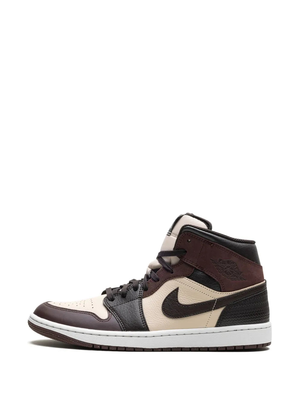 Exclusive Air Jordan 1 Mid Se Velvet Brown Sneakers — Brown/Beige — Size US M 8 - US W 9.5 — Lifestyle View