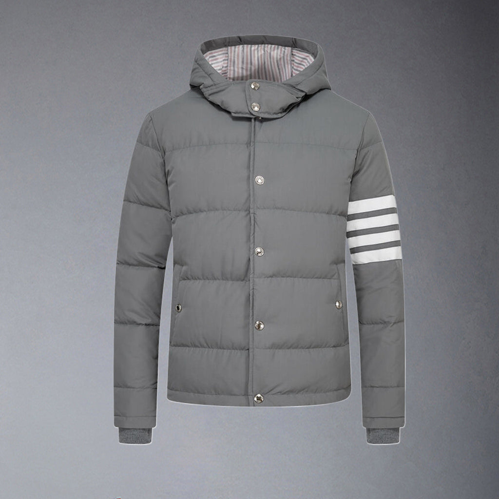 Exclusive Thom Browne Hooded Down Jacket — Gray — Size 1/M — Front View