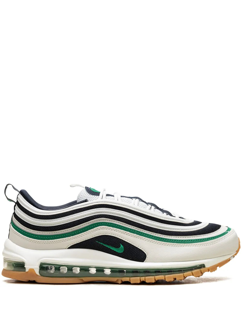 Exclusive Air Max 97 Photon Dust Malachite Sneakers — Cream White/Black/Green — Size US M 11.5 - US W 13 — Front View