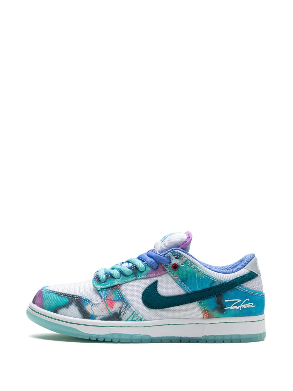 Exclusive Nike X Futura Laboratories Sb Dunk Low Bleached Aqua Sneakers — White/Aqua Blue/Teal Blue — Size US M 3.5 - US W 5 — Detail View