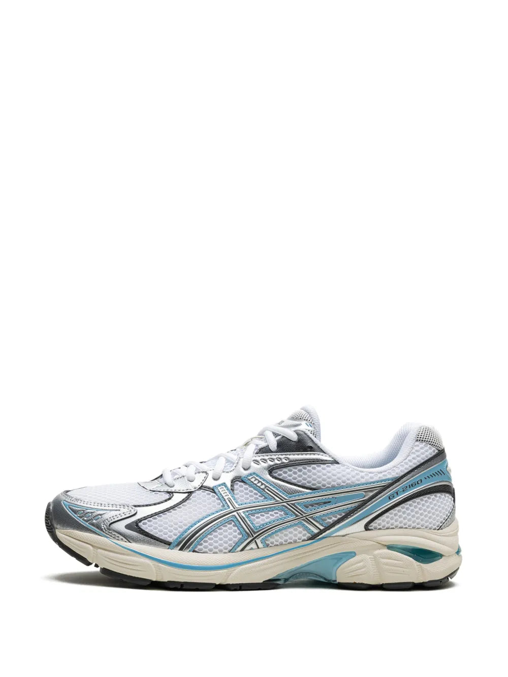Exclusive Asics Gt-2160 White/Pure Silver Sneakers — White/Silver-Tone/Blue — Size US M 9.5 - US W 11 — Top View