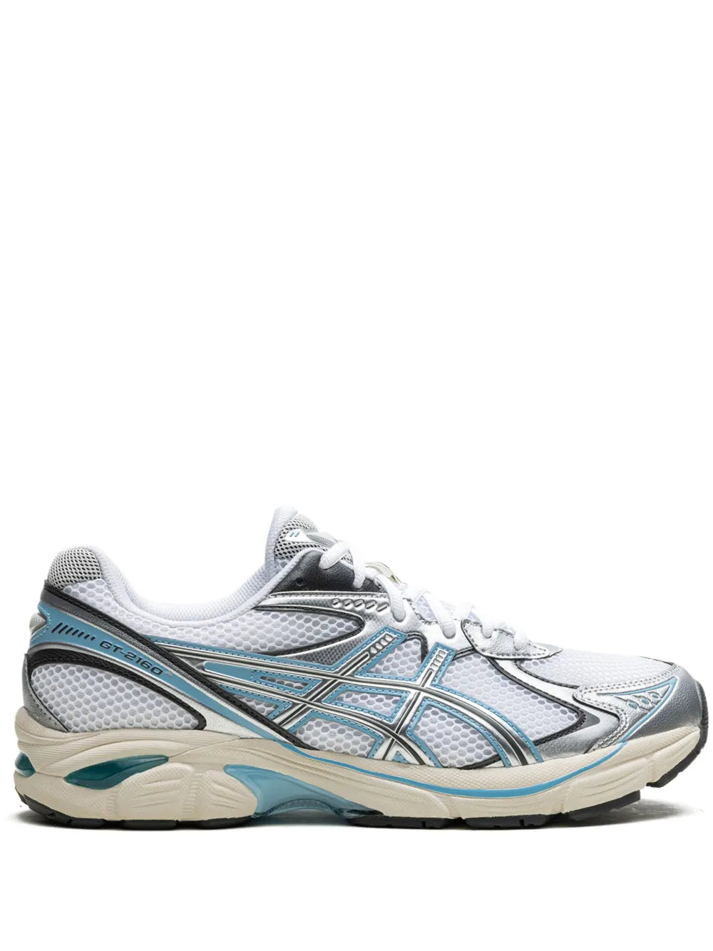Exclusive Asics Gt-2160 White/Pure Silver Sneakers — White/Silver-Tone/Blue — Size US M 9.5 - US W 11 — Front View