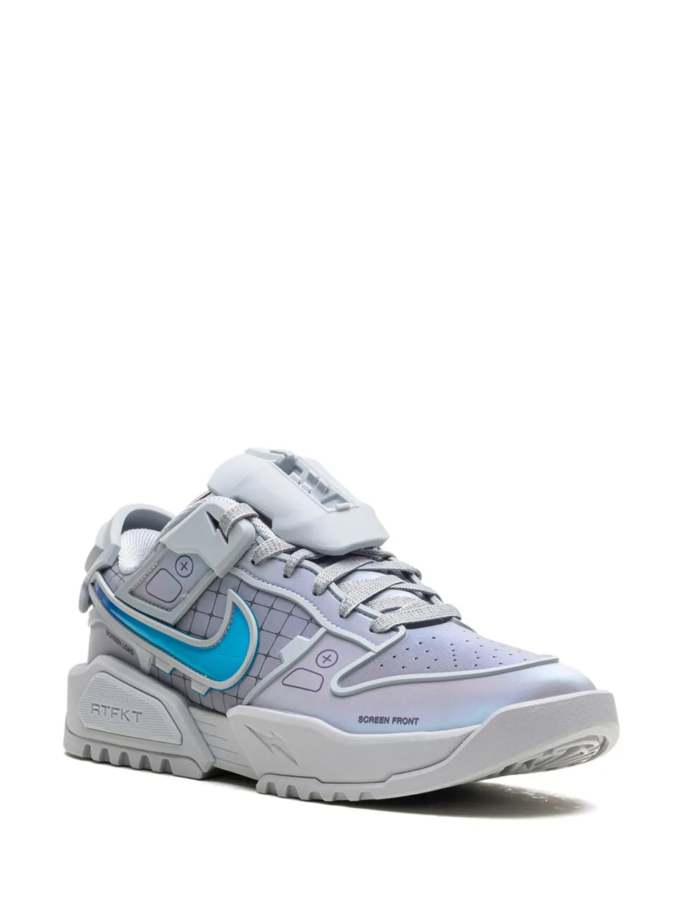 Exclusive Nike X Rtfkt Dunk Genesis Low Og (Edition Of 6841) Sneakers — Light Grey/Blue — Size US M 11.5 - US W 13 — Side View