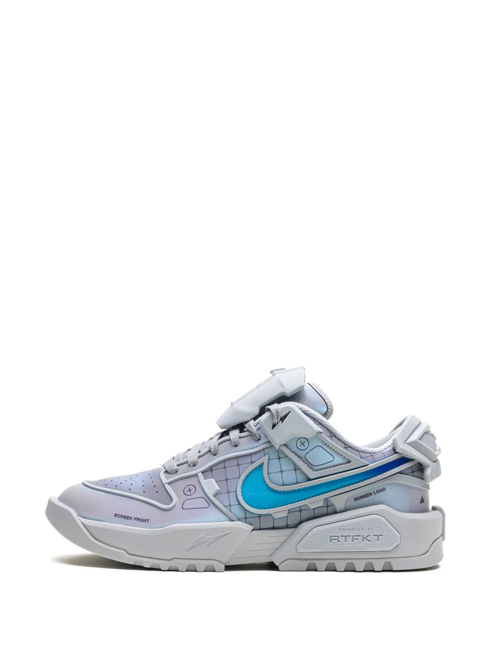 Exclusive Nike X Rtfkt Dunk Genesis Low Og (Edition Of 6841) Sneakers — Light Grey/Blue — Size US M 11.5 - US W 13 — Detail View