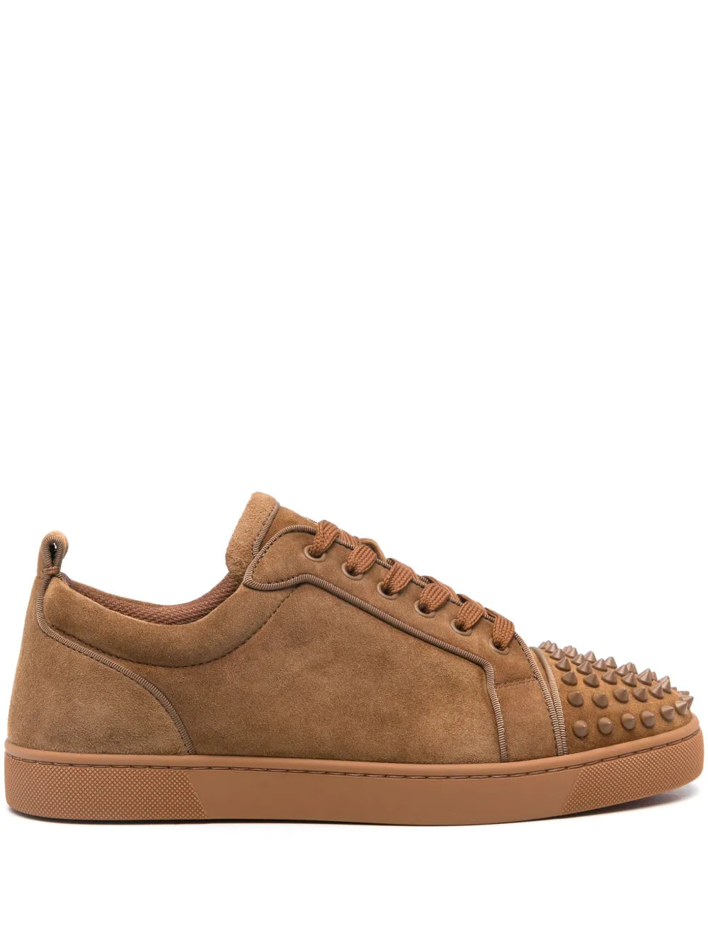 Exclusive Christian Louboutin Louis Junior Spikes Sneakers — Camel Brown — Size US M 11.5 - US W 13 — Front View