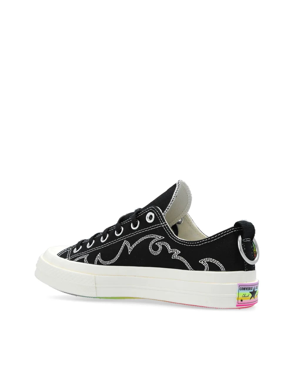 Exclusive Converse Chuck 70 Pride Sneakers — Black/Multicolour — Size US M 7 - US W 8.5 — Detail View
