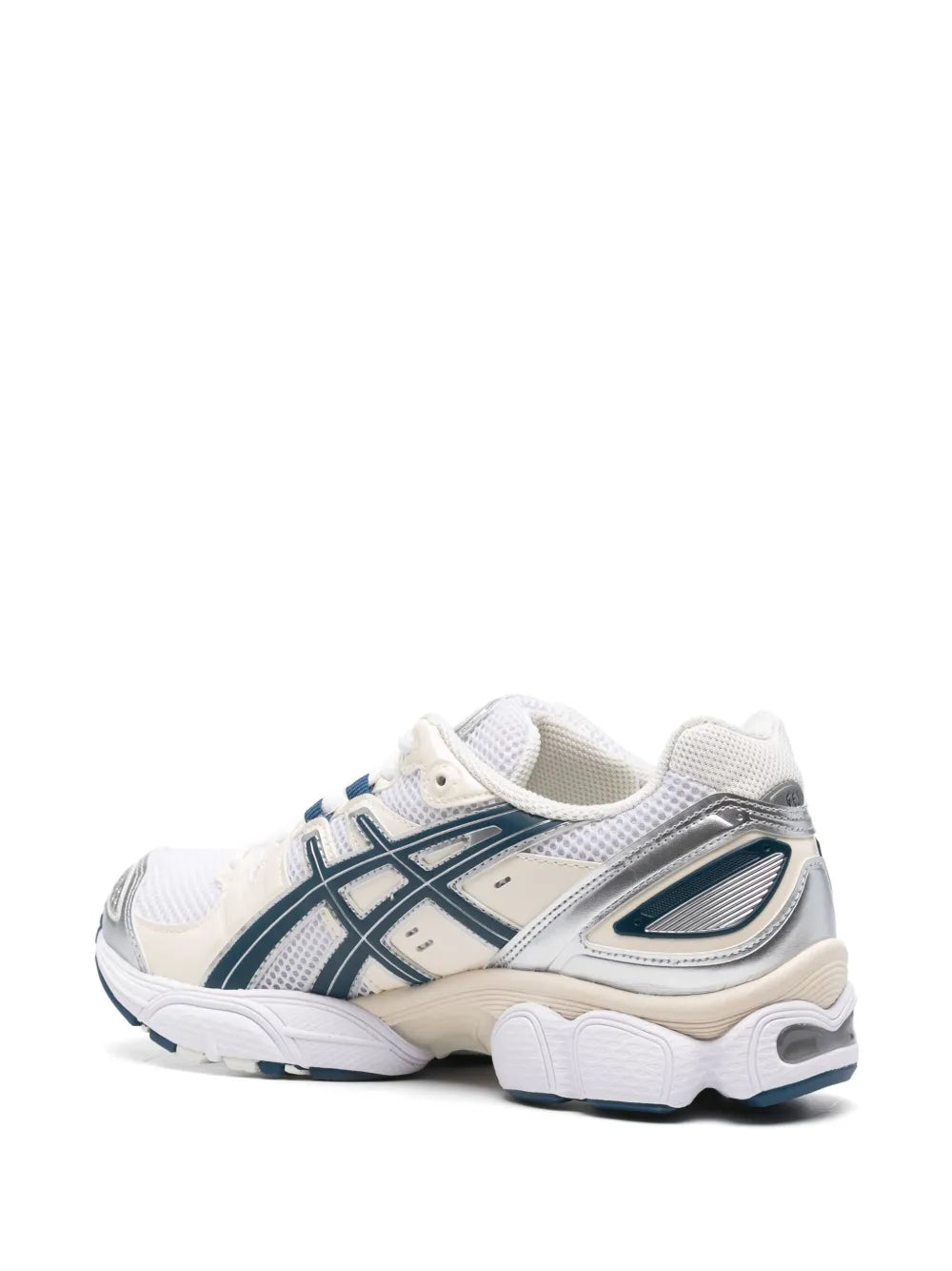Exclusive Asics Gel Nimbus 9 Sneakers — White/Beige/Blue — Size US M 5 - US W 6.5 — Back View