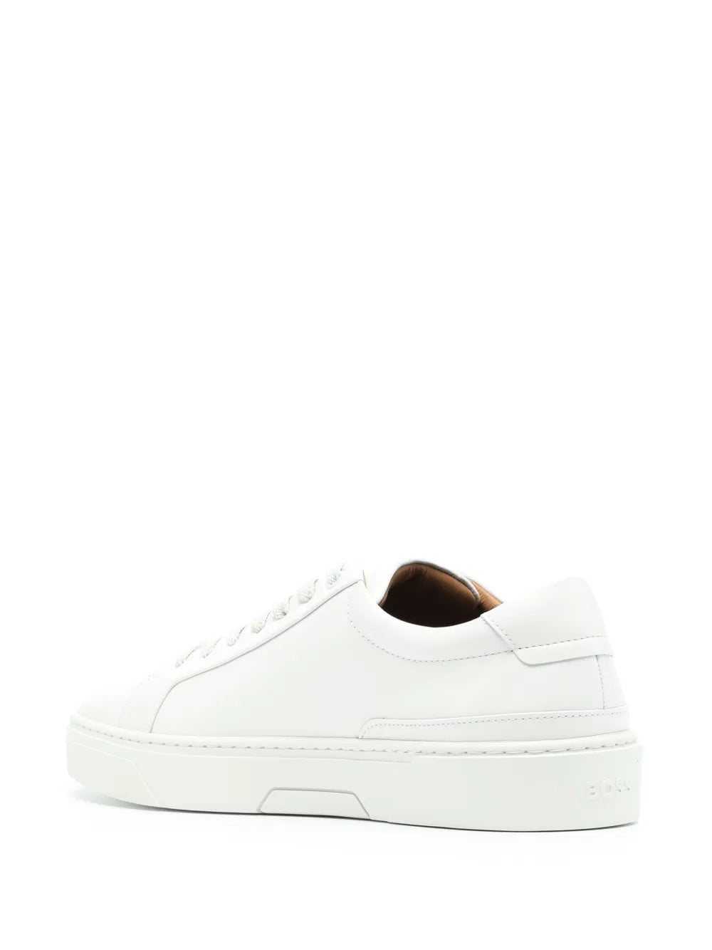 Exclusive Boss Logo-Plaque Leather Sneakers — Open White — Size US M 11 - US W 12.5 — Back View
