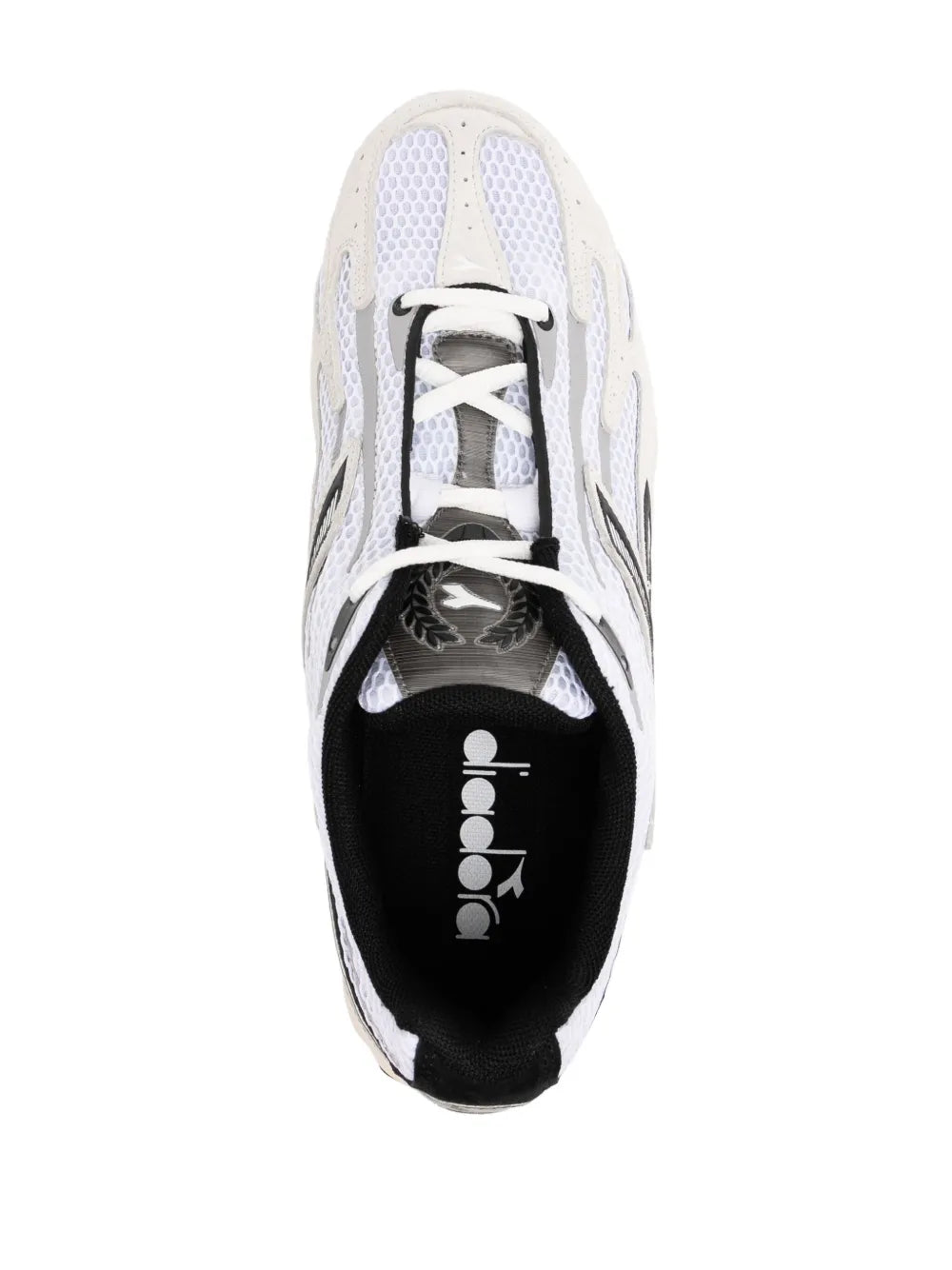 Exclusive Diadora Mythos Propulsion 280 Sneakers — White/Black/Grey — Size US M 4 - US W 5.5 — Top View