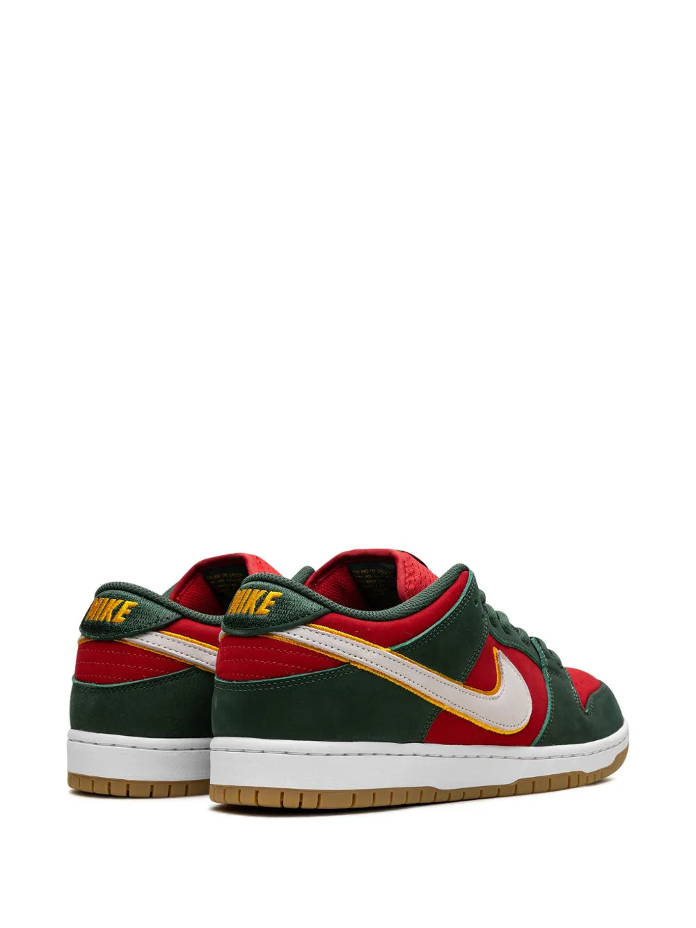 Exclusive Nike Sb Dunk Seattle Sonics - Fir/Fire Red/University Gold Sneakers — Green — Size US M 10.5 - US W 12 — Back View