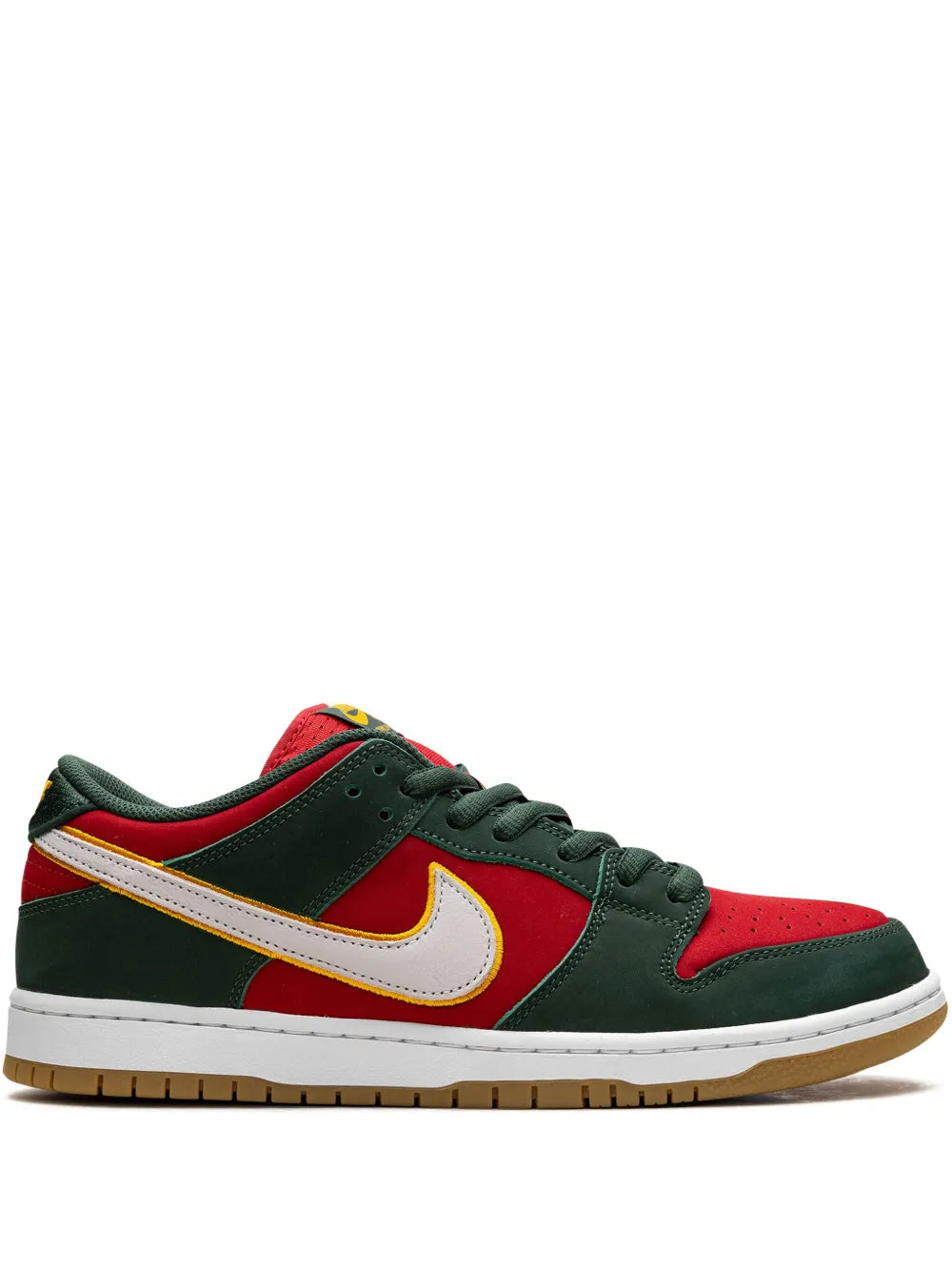Exclusive Nike Sb Dunk Seattle Sonics - Fir/Fire Red/University Gold Sneakers — Green — Size US M 10.5 - US W 12 — Front View