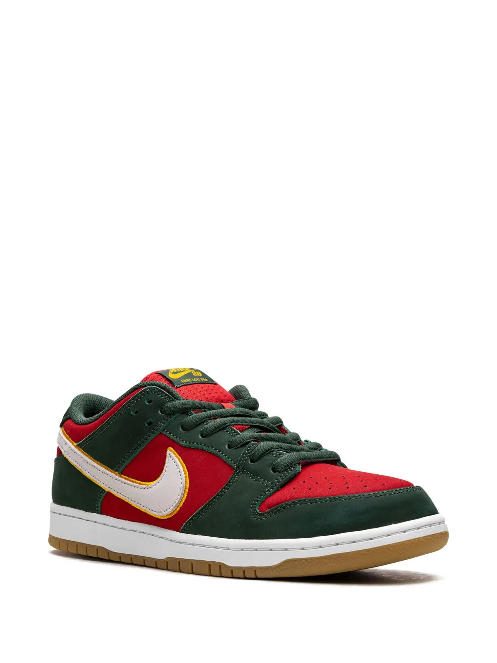 Exclusive Nike Sb Dunk Seattle Sonics - Fir/Fire Red/University Gold Sneakers — Green — Size US M 10.5 - US W 12 — Side View