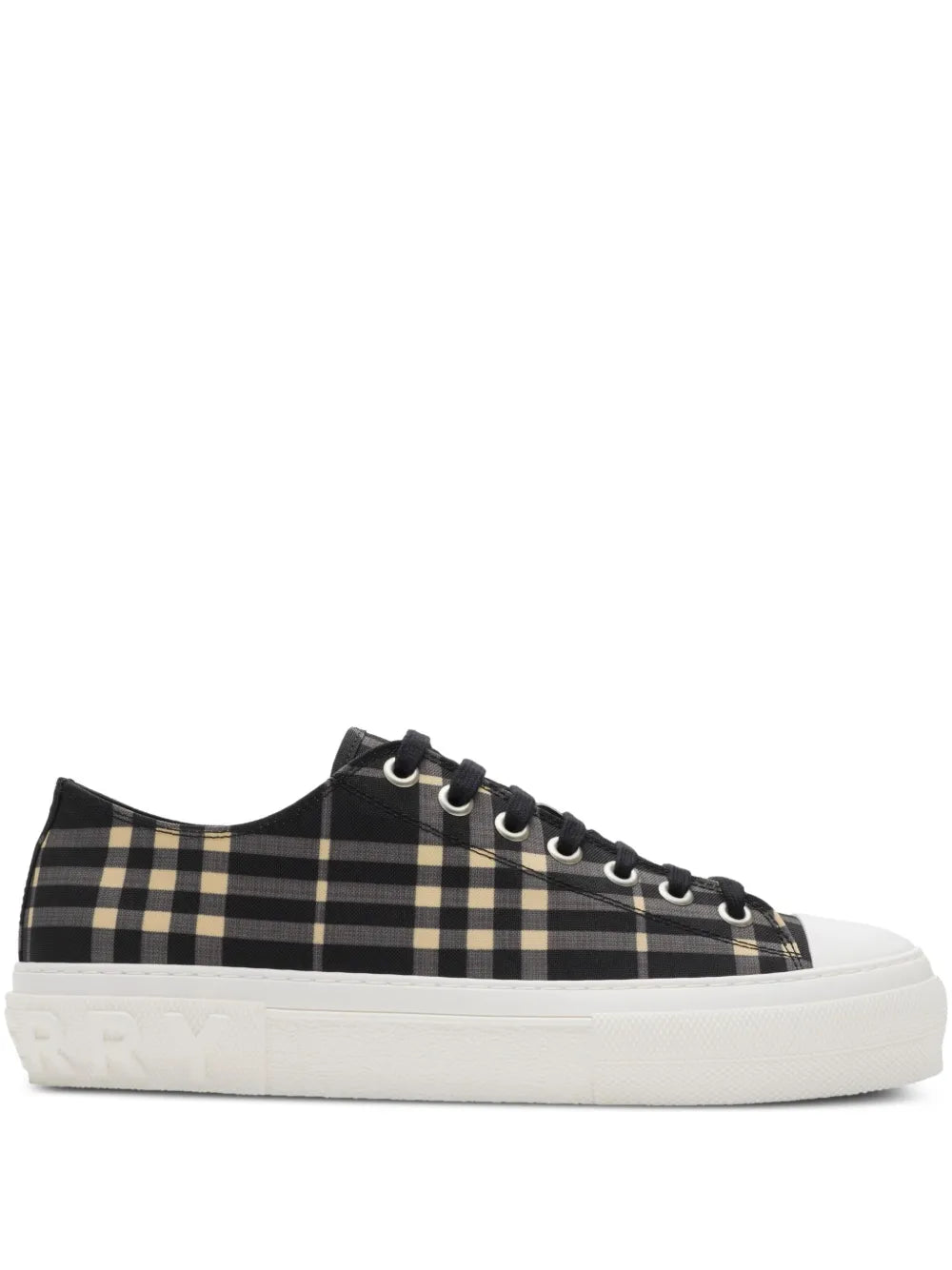 Exclusive Burberry Checked Sneakers — Black — Size US M 6.5 - US W 8 — Front View