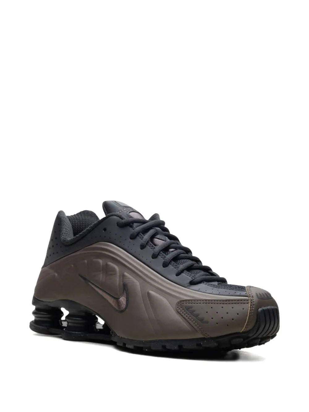 Exclusive Nike Shox R4 Ironstone/Off Noir/Off Noir Sneakers — Chestnut Brown — Size US M 7 - US W 8.5 — Side View