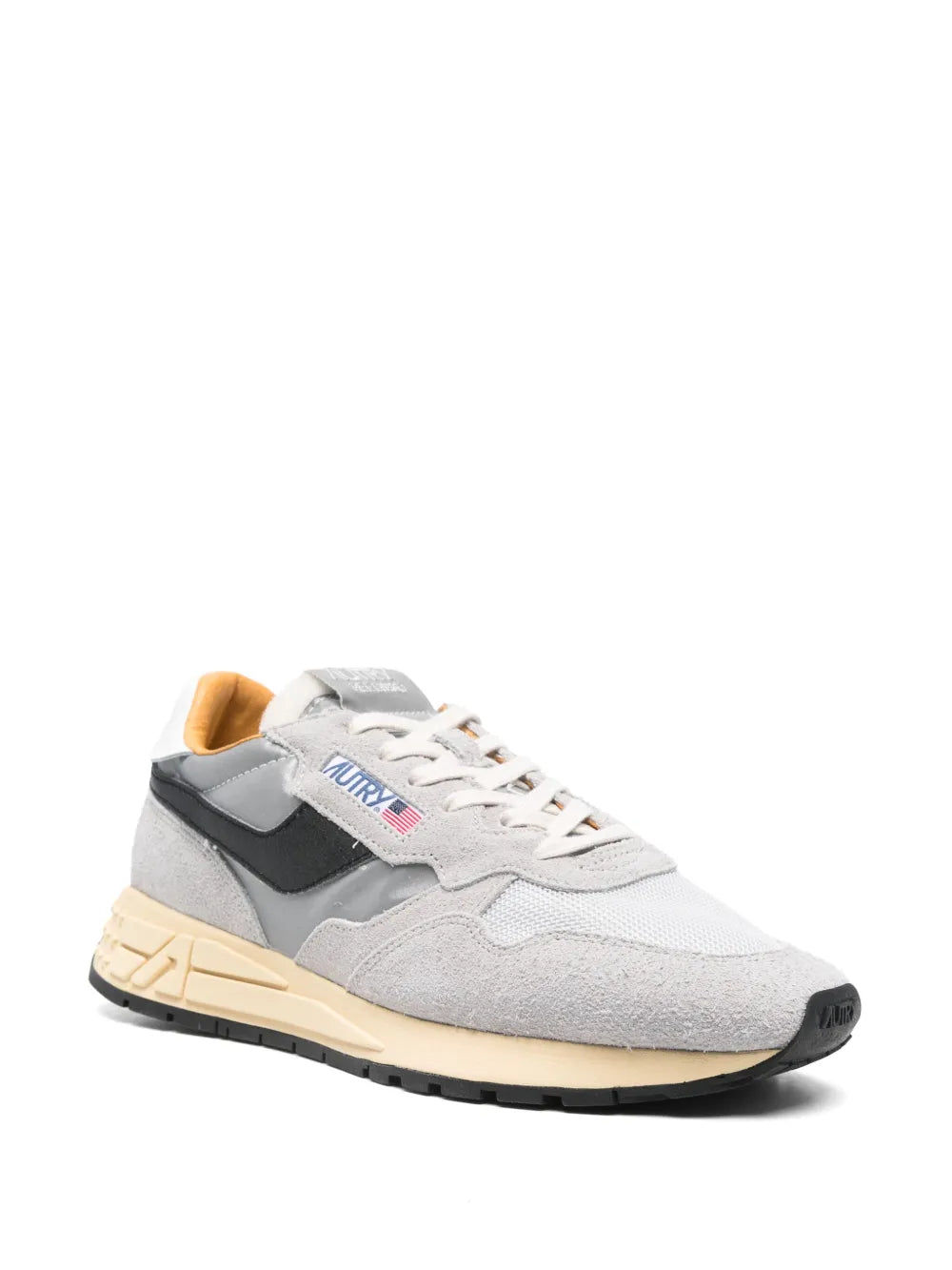 Exclusive Autry Reelwind Low Sand Cracked Leather And Nylon Sneakers — Black/Grey — Size US M 4.5 - US W 6 — Side View