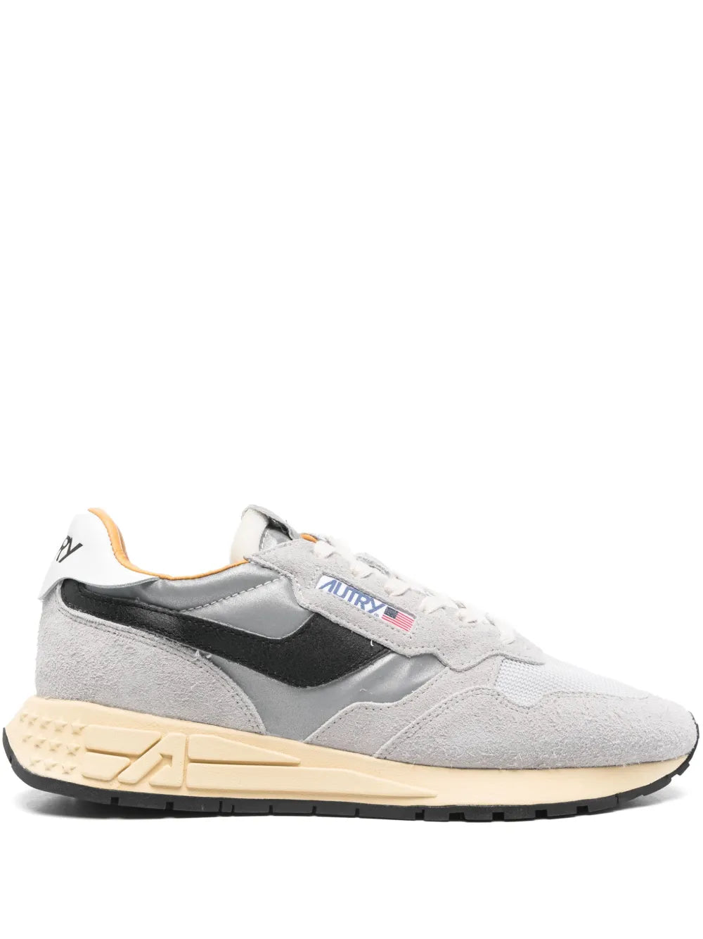 Exclusive Autry Reelwind Low Sand Cracked Leather And Nylon Sneakers — Black/Grey — Size US M 4.5 - US W 6 — Front View