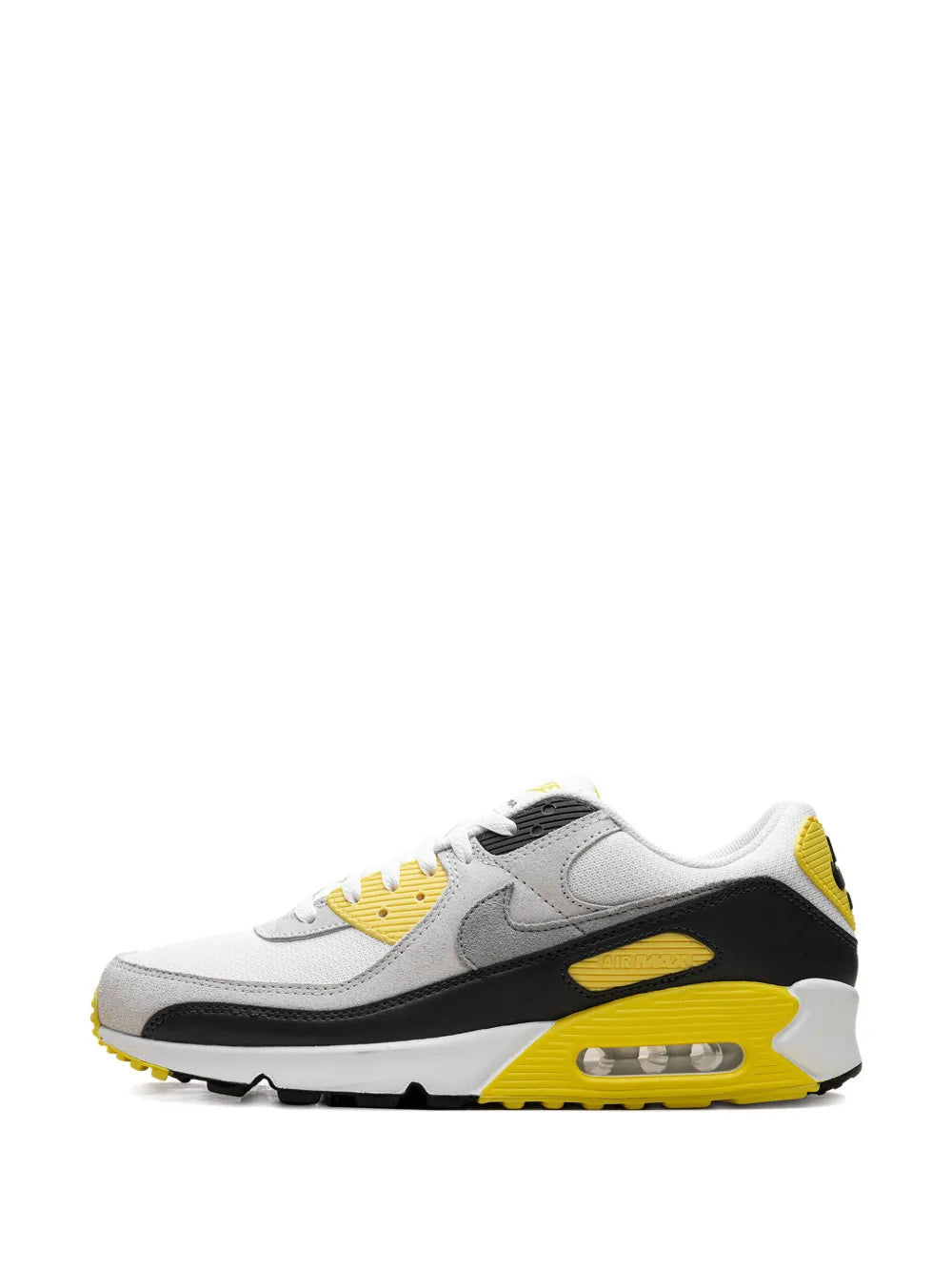 Exclusive Air Max 90 White/Dark Smoke Grey/Lightning Sneakers — Light Grey — Size US M 9.5 - US W 11 — Detail View