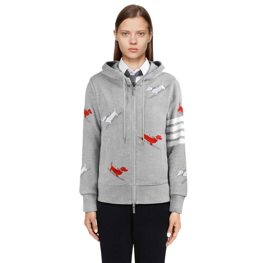Exclusive MR.TOM 2025ss embroidery Hoodie — Gray — Size 0/S — Side View
