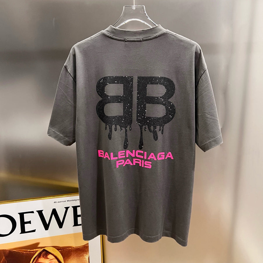 Exclusive Balenciaga BB LOGO Printed T-shirt — Black — Size S — Side View