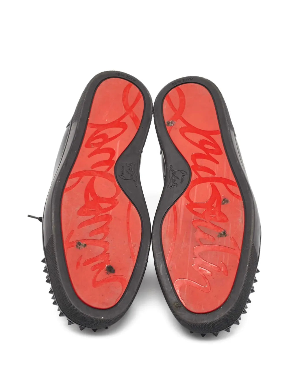 Exclusive Christian Louboutin Pre-Owned Studded Leather Sneakers — Black — Size US M 10.5 - US W 12 — Detail View