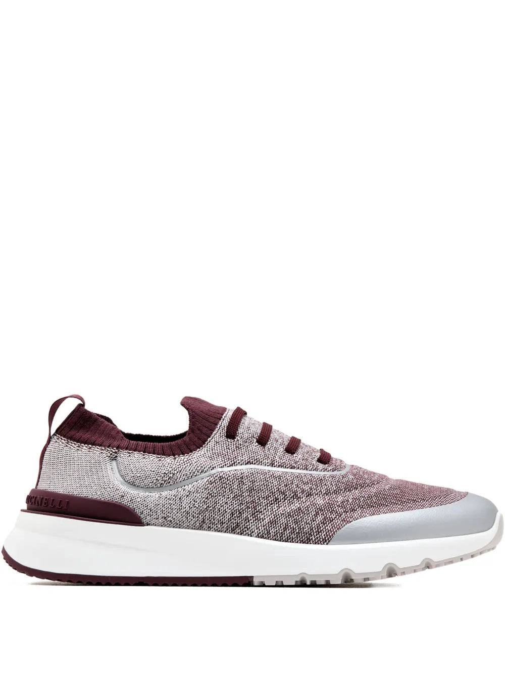 Exclusive Brunello Cucinelli Knitted Trimmed Sneakers — Burgundy — Size US M 4 - US W 5.5 — Front View