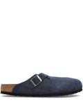 Exclusive Birkenstock Boston Buckle Suede Slip-Ons — Dark Blue — Size US M 10.5 - US W 12 — Front View