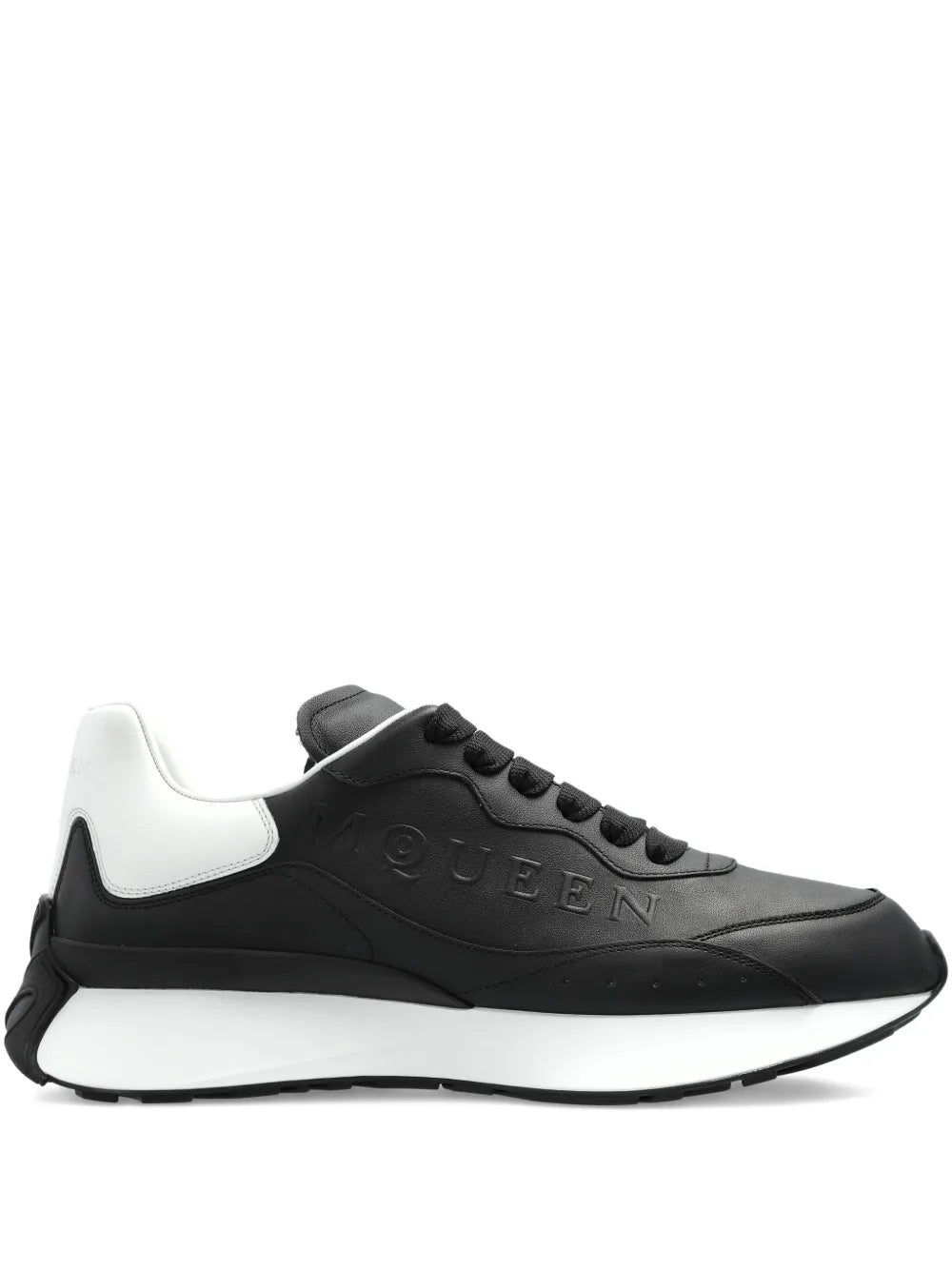 Exclusive Alexander Mcqueen Leather Logo Trainers — Black — Size US M 11.5 - US W 13 — Front View
