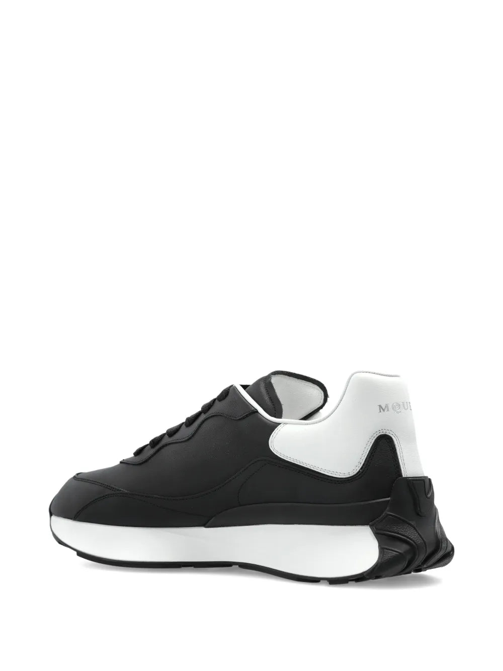 Exclusive Alexander Mcqueen Leather Logo Trainers — Black — Size US M 11.5 - US W 13 — Back View