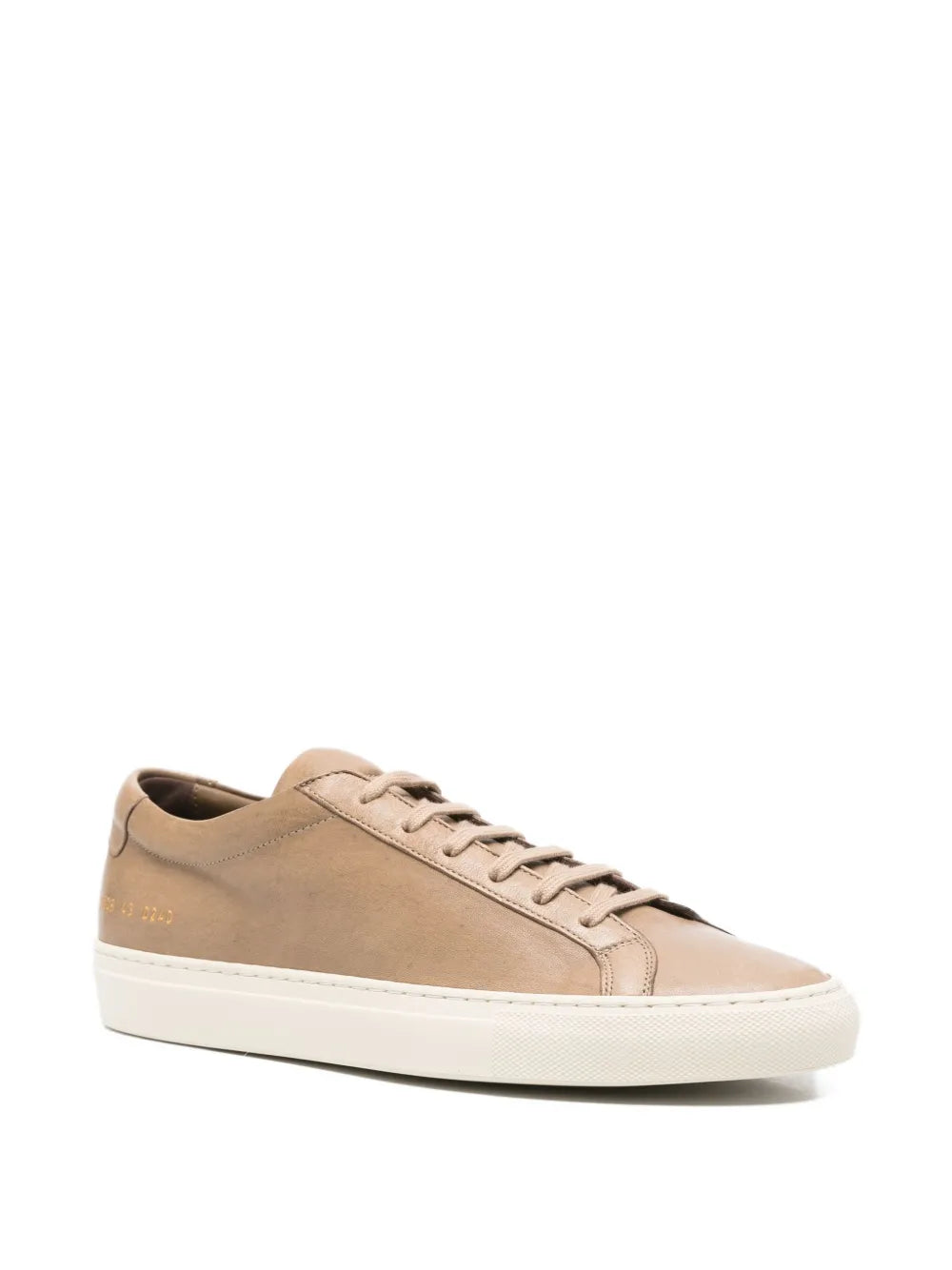Exclusive Common Projects Leather Sneakers — Taupe — Size US M 3.5 - US W 5 — Side View