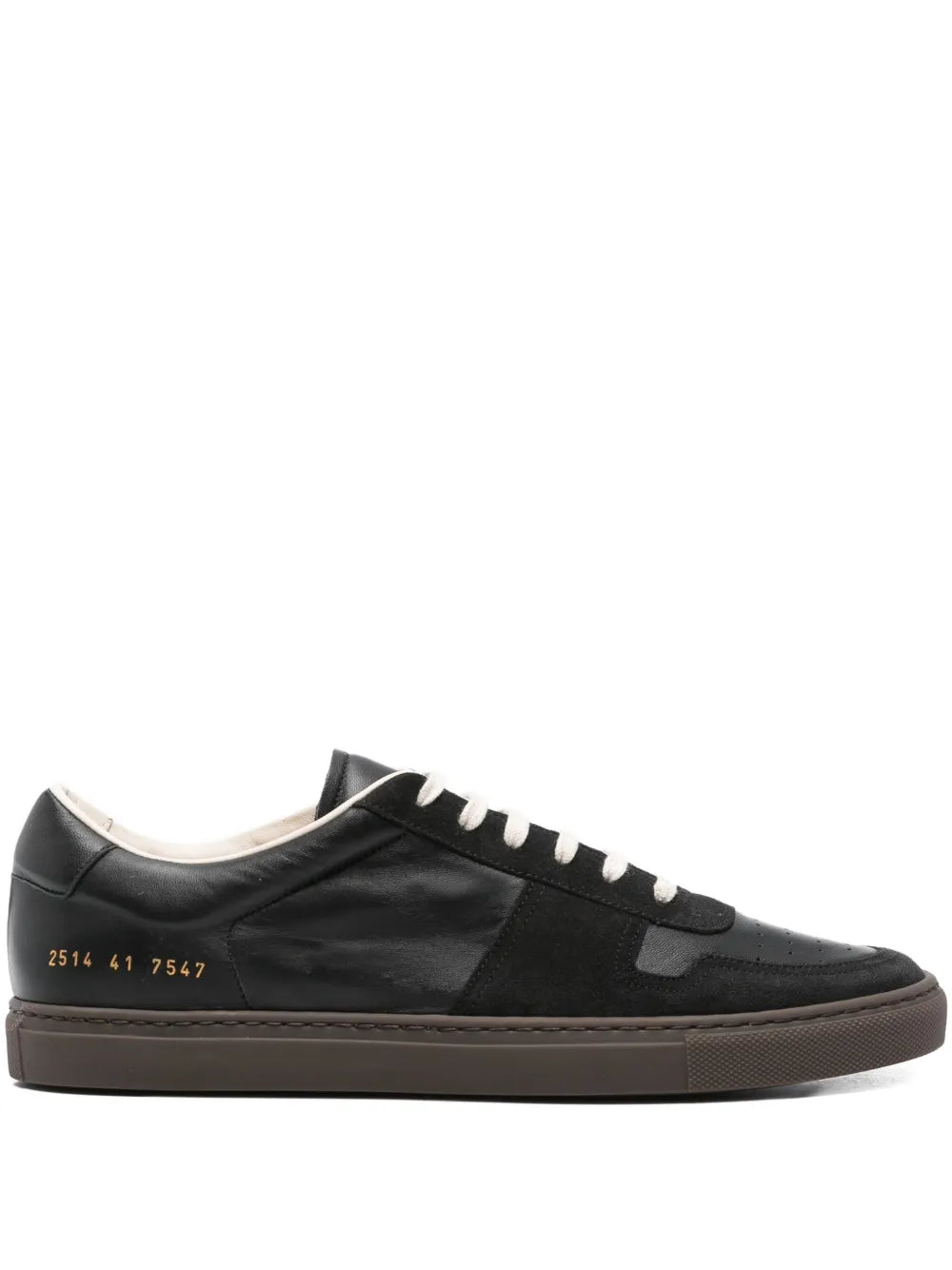 Exclusive Common Projects Leather Lace-Up Low-Top Sneakers — Black — Size US M 8.5 - US W 10 — Front View