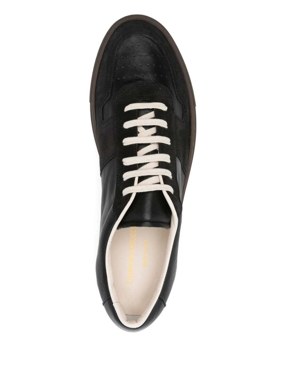 Exclusive Common Projects Leather Lace-Up Low-Top Sneakers — Black — Size US M 8.5 - US W 10 — Top View
