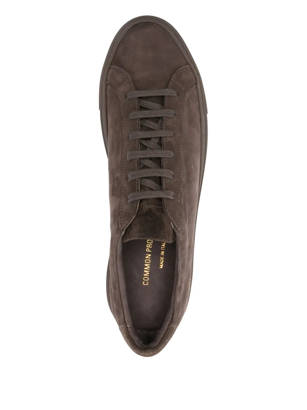 Exclusive Common Projects Suede-Leather Low-Top Sneakers — Brown — Size US M 6 - US W 7.5 — Top View