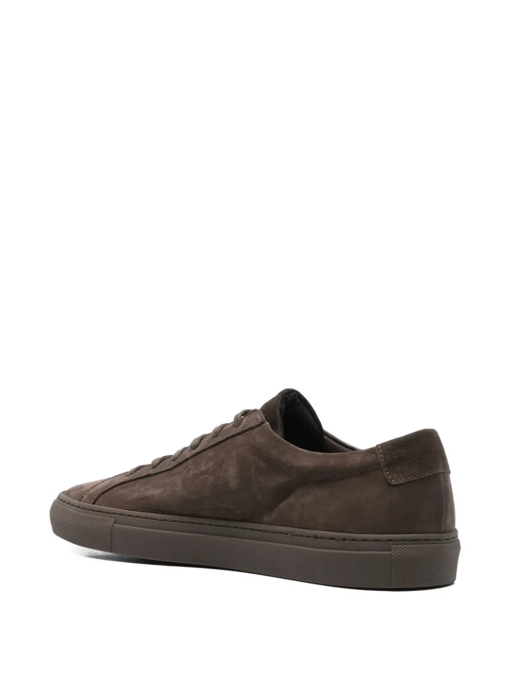 Exclusive Common Projects Suede-Leather Low-Top Sneakers — Brown — Size US M 6 - US W 7.5 — Back View