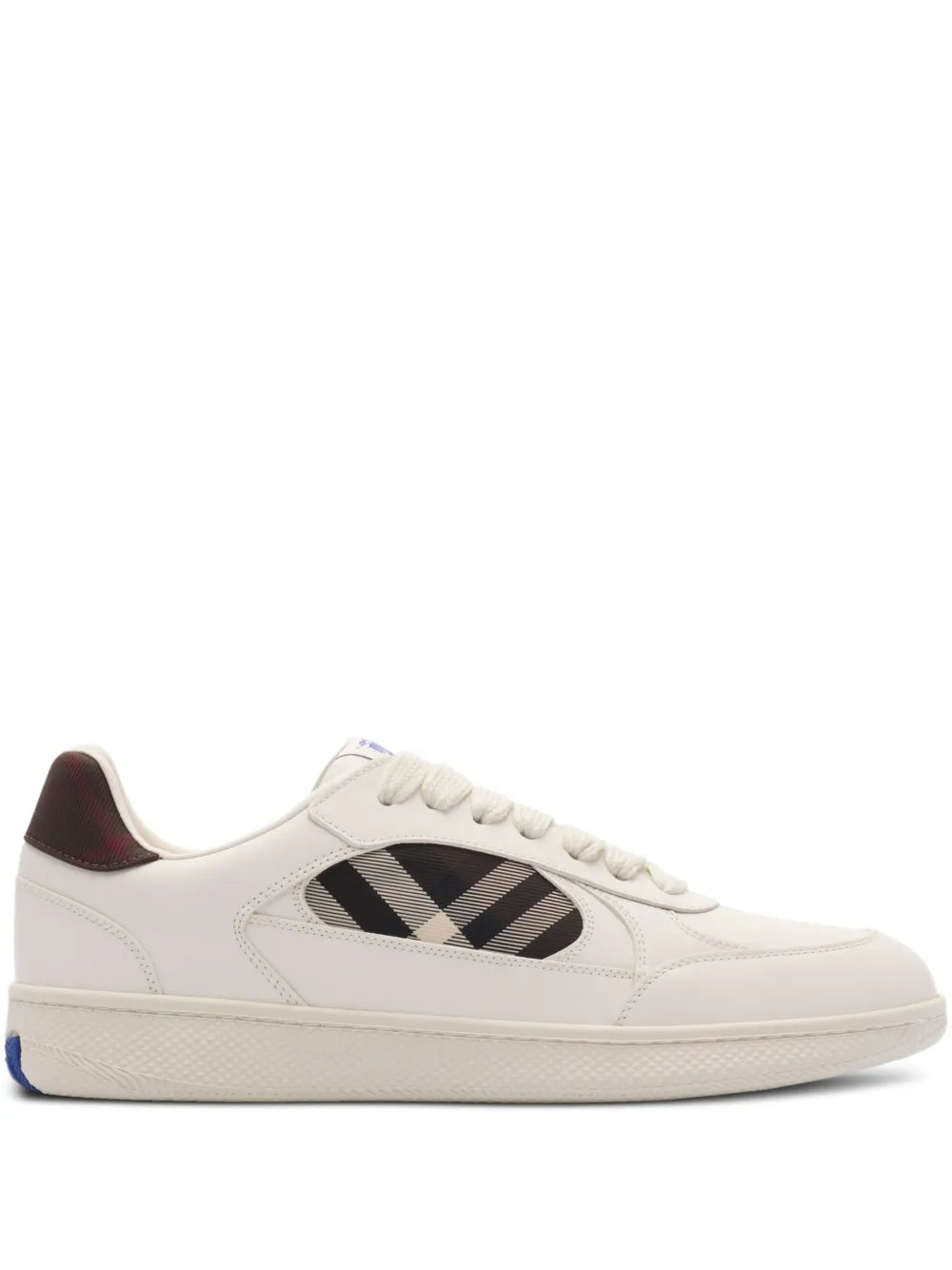 Exclusive Burberry Terrace Check-Panel Leather Sneakers — Off-White — Size US M 7.5 - US W 9 — Front View