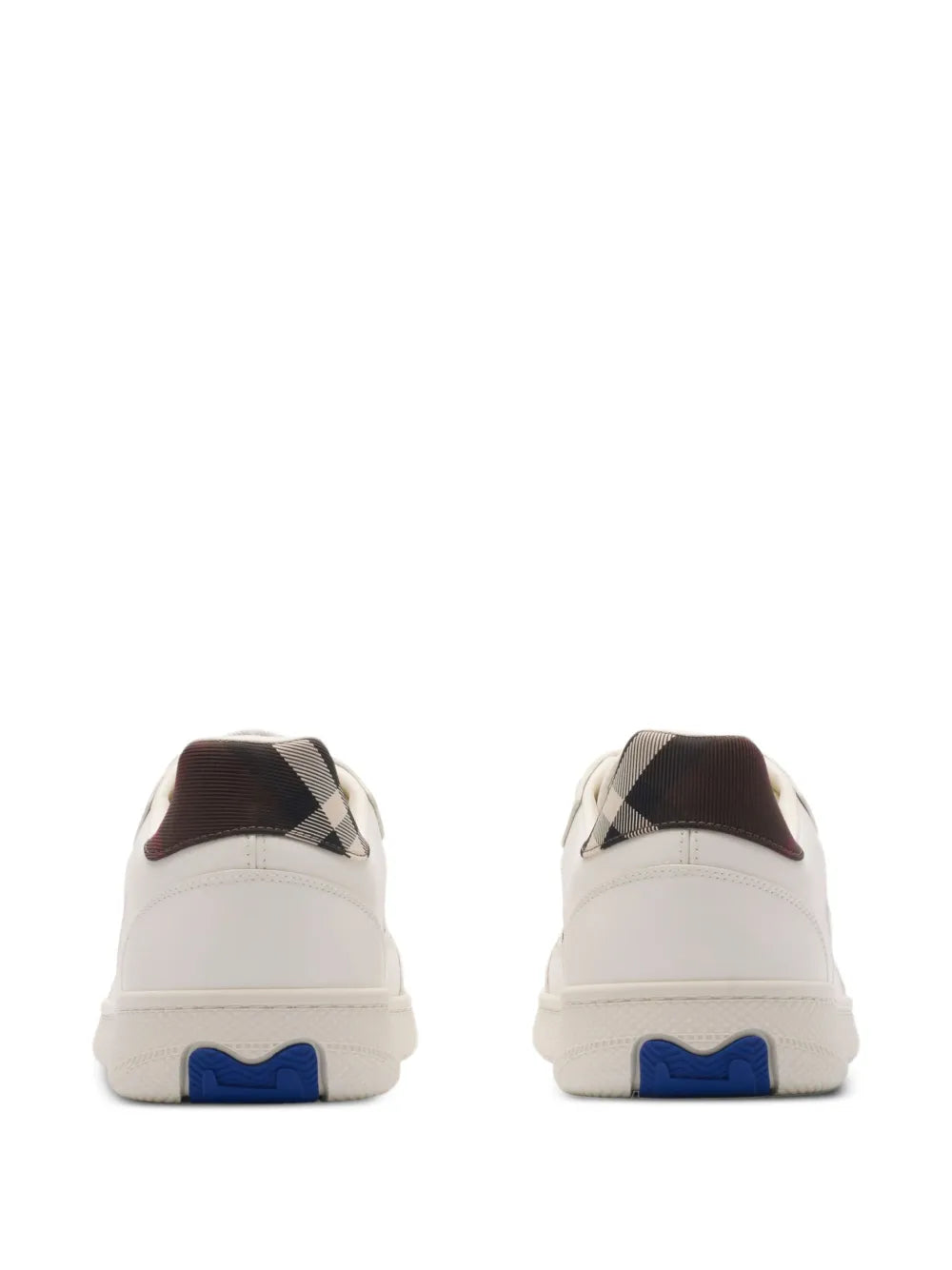 Exclusive Burberry Terrace Check-Panel Leather Sneakers — Off-White — Size US M 7.5 - US W 9 — Back View