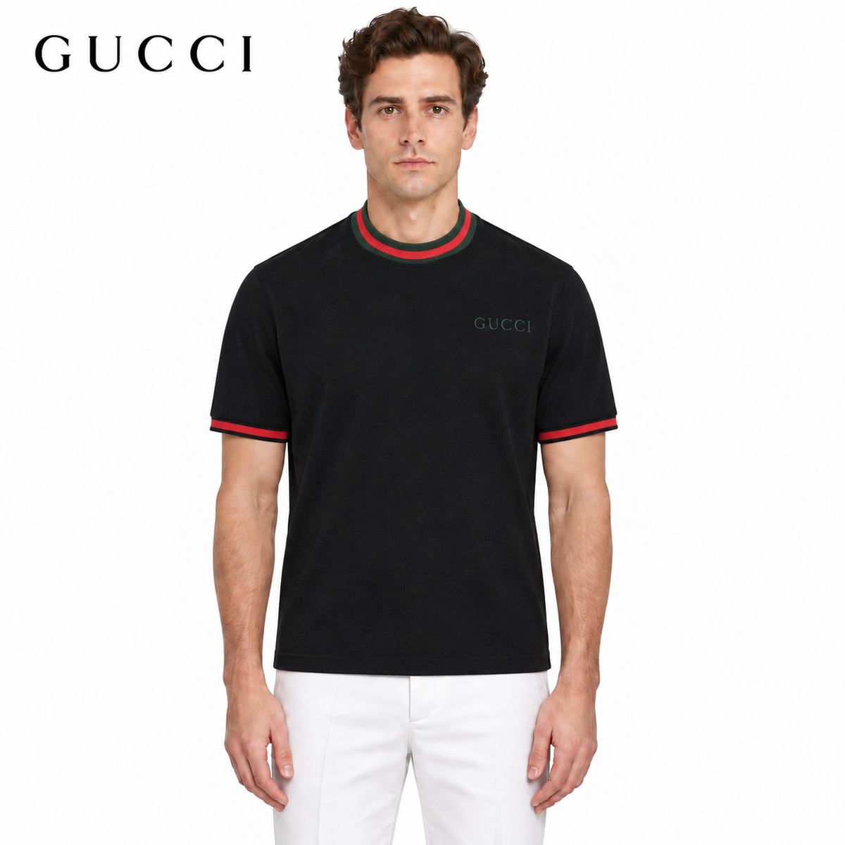Exclusive Gucci Web-Trim Logo T-Shirt — White — Size S — Front View