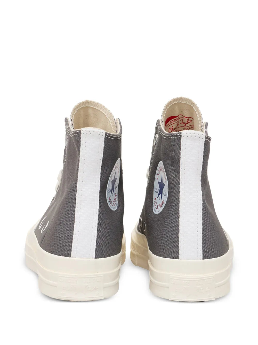 Exclusive Comme Des Gar ns Play X Converse Chuck 70 High-Top Sneakers — Grey — Size US M 6 - US W 7.5 — Back View