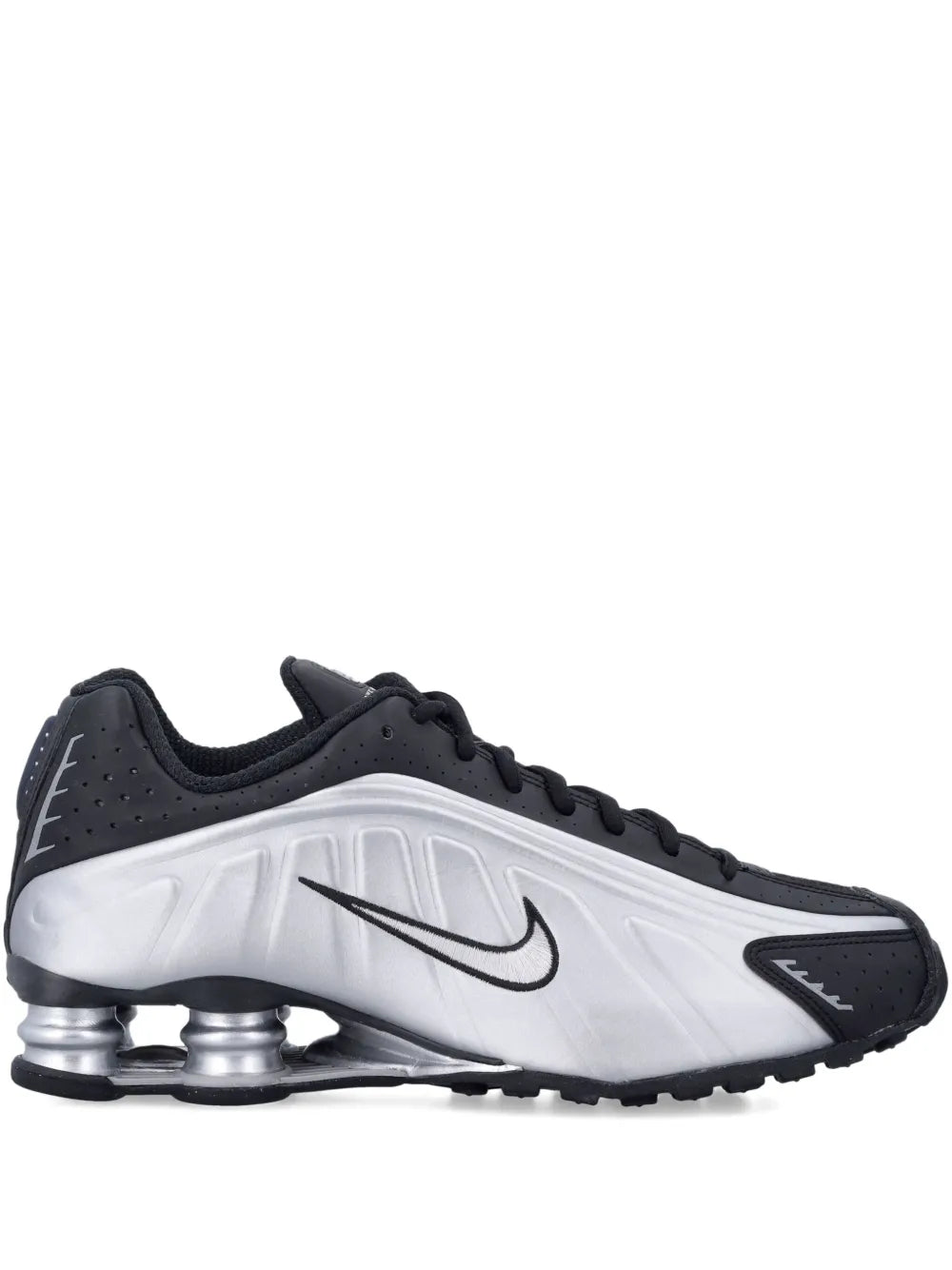 Exclusive Nike Shox Metallic Trainers — Silver / Black — Size US M 4 - US W 5.5 — Front View