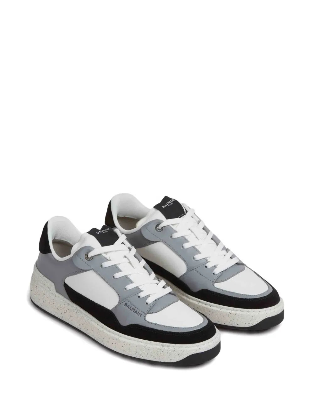 Exclusive Balmain B-Court Flip Panelled Leather Sneakers — Black — Size US M 8 - US W 9.5 — Side View