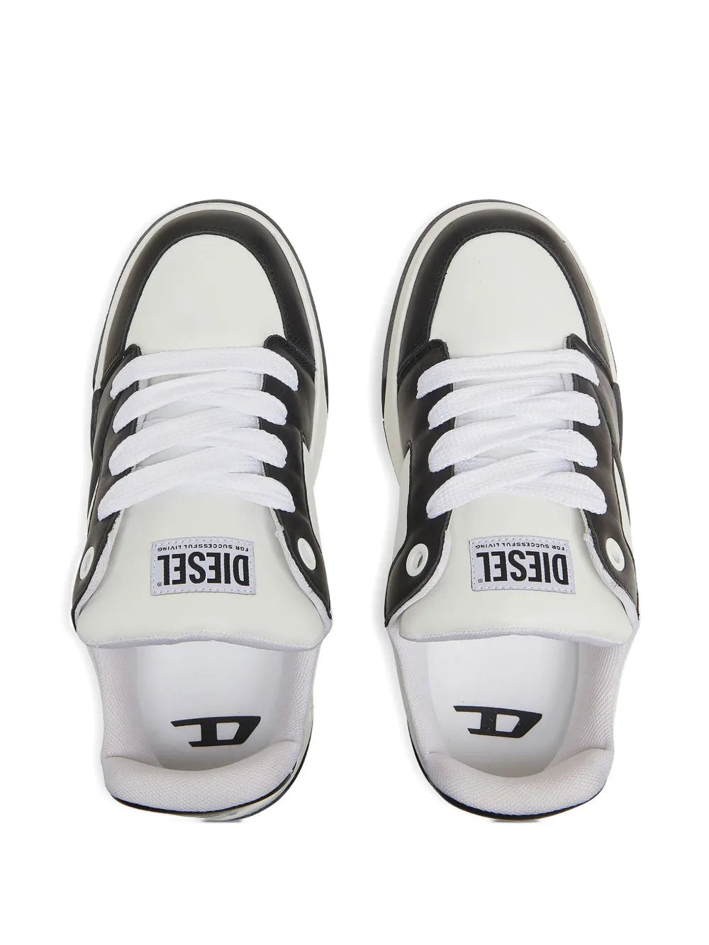 Exclusive Diesel S-D-Ollie Low Sneakers — White / Black — Size US M 10.5 - US W 12 — Back View
